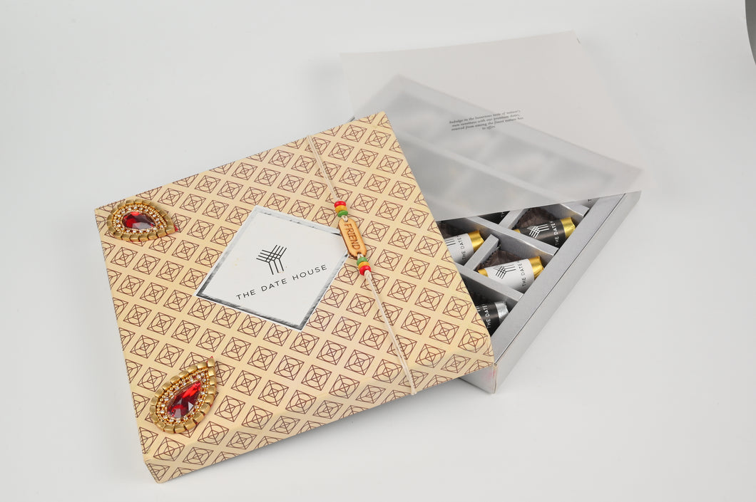 RAKHI Hamper Classic Beige Gift Box16 PCs Chocolate dates