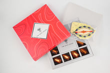 Load image into Gallery viewer, Rakhi Hamper Crimson Red Gift Box Premium Filled dates
