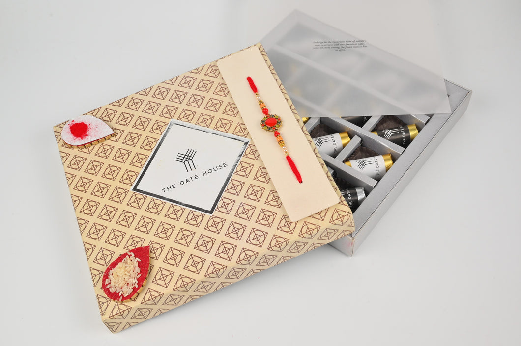 Rakhi Hamper Classic Beige Gift Box Premium Chocolate dates