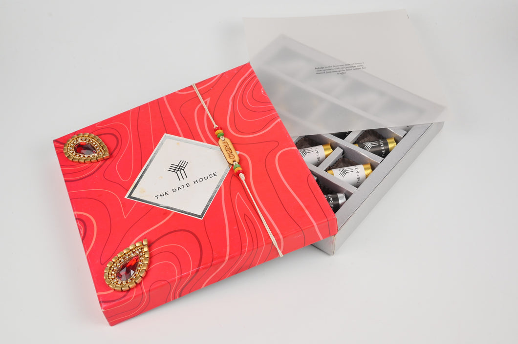 Rakhi Hamper Crimson Red Gift Box - Premium Chocolate dates
