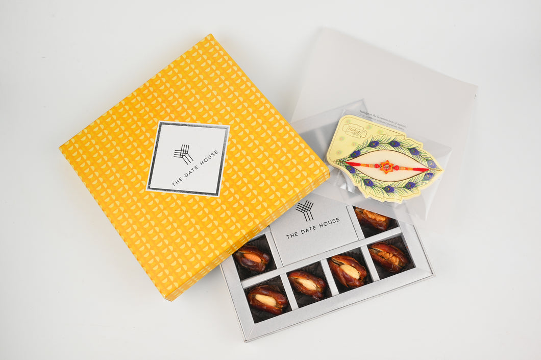 Rakhi Hamper Sunshine Yellow Gift Box Premium Filled  dates
